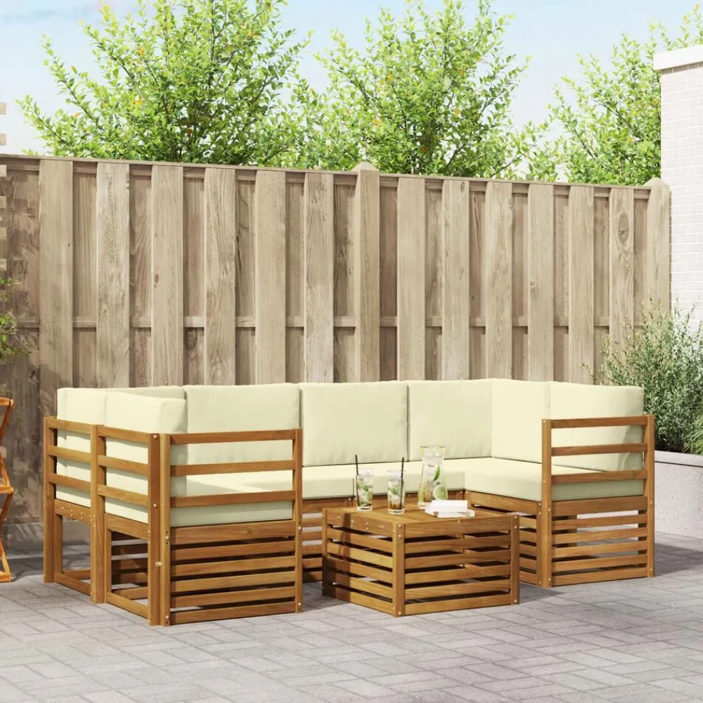Ensembles De Meubles-vidaXL Ensembles de canapés avec coussin 7 pcs Naturel et Crème Naturel et crème