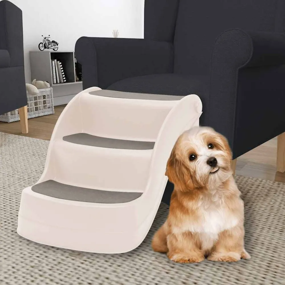 Articles Pour Animaux De Compagnie-vidaXL Escalier pliable 3 marches pour chien Crème 50x38x38 cm Crème