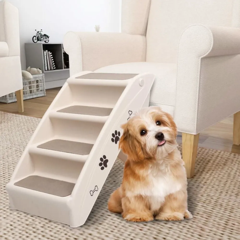 vidaXL Escaliers pliables pour chiens Crème 62x40x49,5 cm