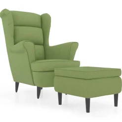Fauteuils Et Chaises-vidaXL Fauteuil à oreilles avec tabouret velours Vert clair