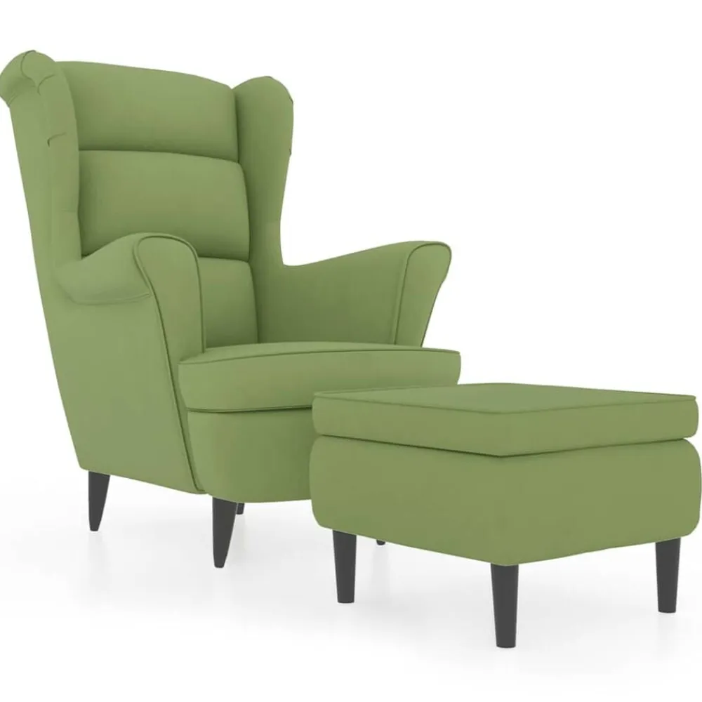Fauteuils Et Chaises-vidaXL Fauteuil à oreilles avec tabouret velours Vert clair