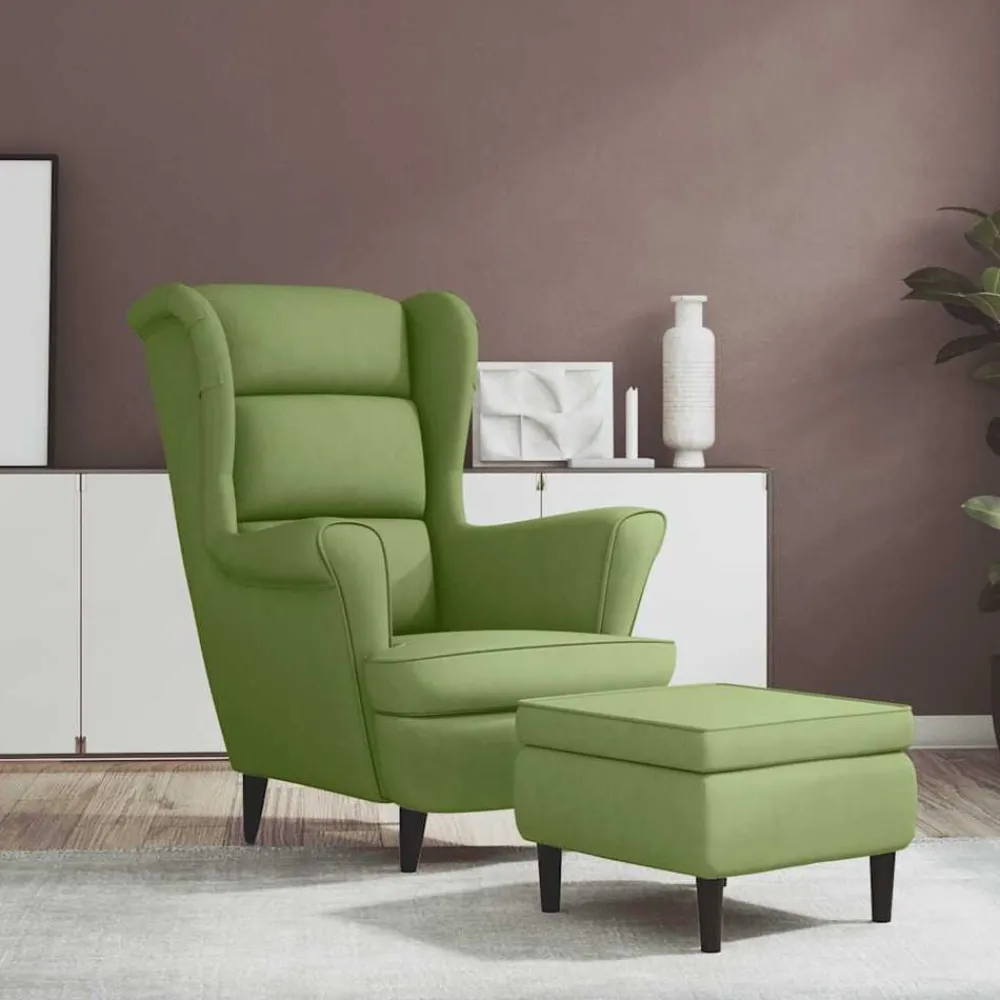 Fauteuils Et Chaises-vidaXL Fauteuil à oreilles avec tabouret velours Vert clair