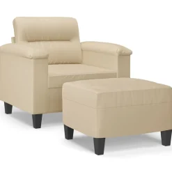 Canapés-vidaXL Fauteuil avec repose-pied Crème 60 cm Tissu microfibre Crème