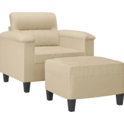 Canapés-vidaXL Fauteuil avec repose-pied Crème 60 cm Tissu microfibre Cr&egrave;me