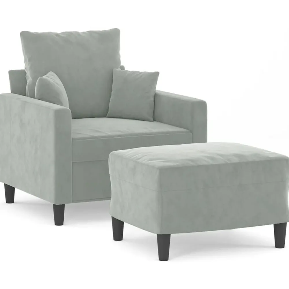 Canapés-vidaXL Fauteuil avec repose-pied Bleu 60 cm Velours