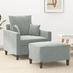 Canapés-vidaXL Fauteuil avec repose-pied Bleu 60 cm Velours