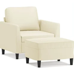 Canapés-vidaXL Fauteuil avec repose-pied Crème 60 cm Similicuir Crème