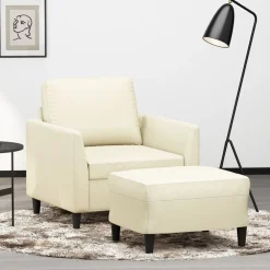 Canapés-vidaXL Fauteuil avec repose-pied Crème 60 cm Similicuir Cr&egrave;me