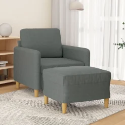 Canapés-vidaXL Fauteuil avec repose-pied 60 cm Tissu Gris foncé