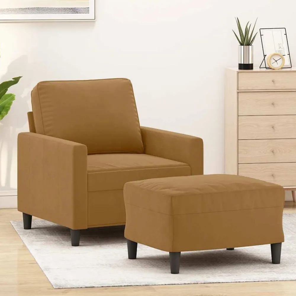 vidaXL Fauteuil avec repose-pied Marron 60 cm Velours
