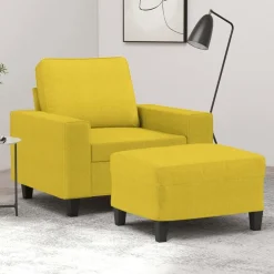 Canapés-vidaXL Fauteuil avec repose-pied 60 cm Tissu Jaune clair