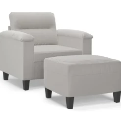 Canapés-vidaXL Fauteuil avec repose-pied 60 cm Tissu microfibre Gris clair