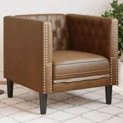 Canapés-vidaXL Fauteuil Chesterfield similicuir daim Marron