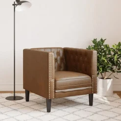 Canapés-vidaXL Fauteuil Chesterfield similicuir daim Marron