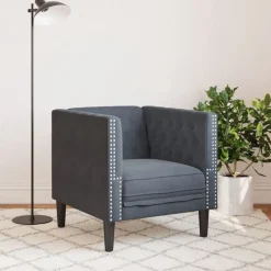 Canapés-vidaXL Fauteuil Chesterfield velours Gris foncé