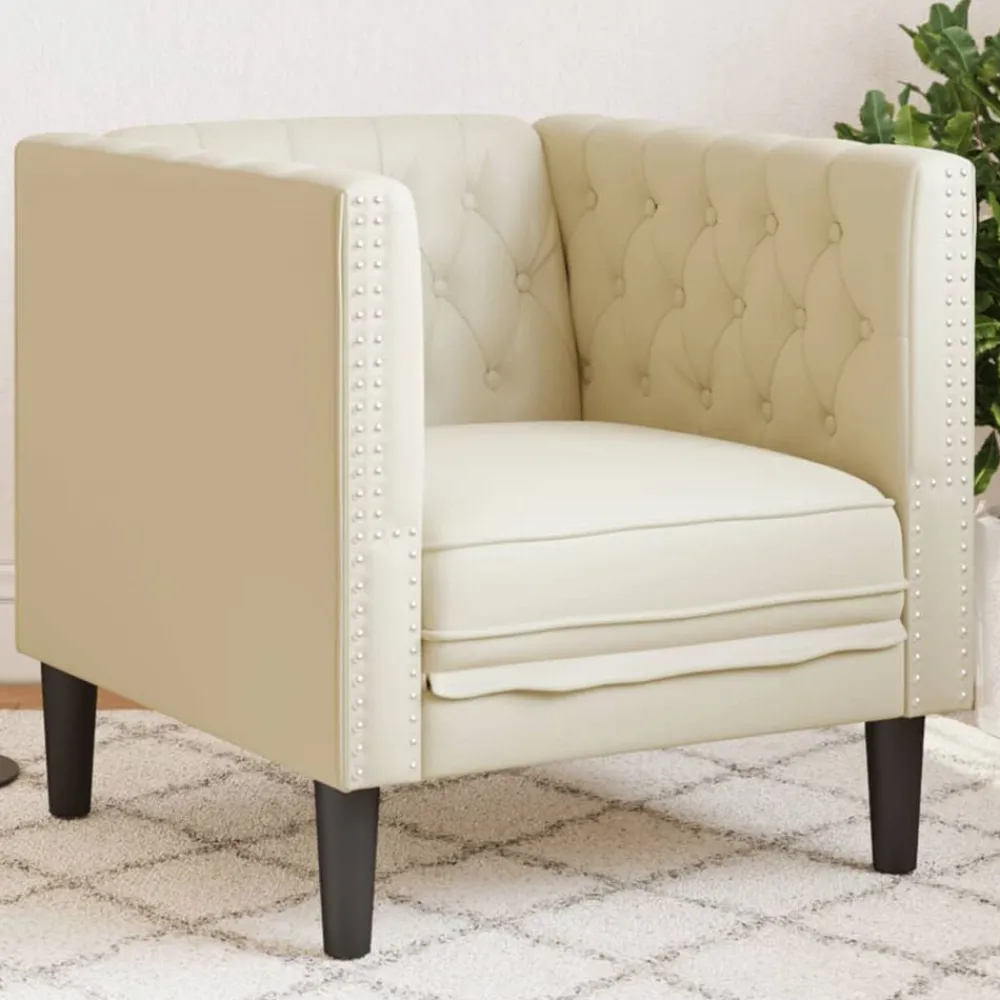 Canapés-vidaXL Fauteuil Chesterfield crème similicuir Crème