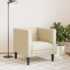 Canapés-vidaXL Fauteuil Chesterfield crème similicuir Crème