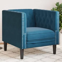 Canapés-vidaXL Fauteuil Chesterfield velours Bleu