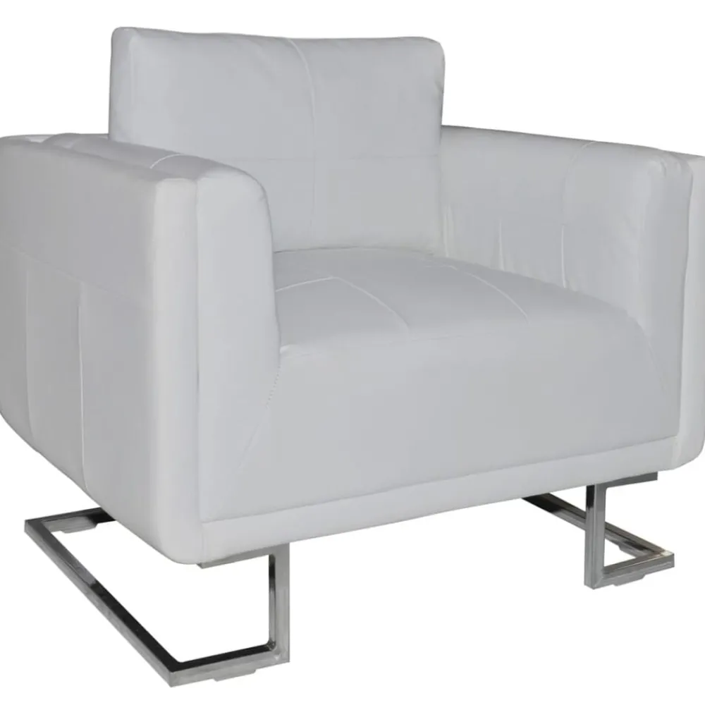 Fauteuils Et Chaises-vidaXL Fauteuil cube avec pieds chromés Similicuir Blanc