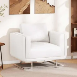 Fauteuils Et Chaises-vidaXL Fauteuil cube avec pieds chromés Similicuir Blanc