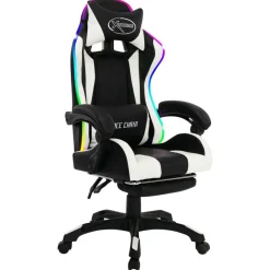 Meubles De Bureau-vidaXL Fauteuil de jeux vidéo avec LED RVB Similicuir Blanc et noir