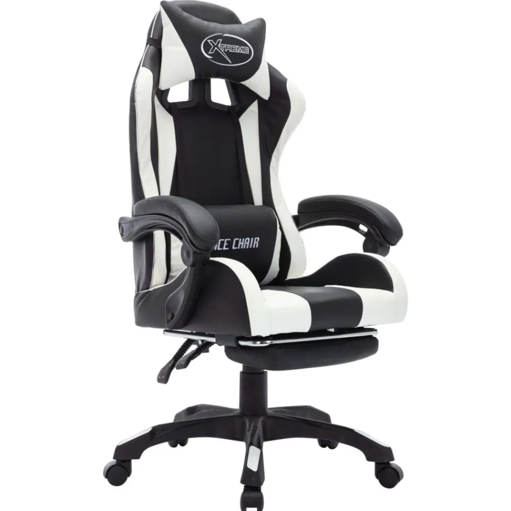 Meubles De Bureau-vidaXL Fauteuil de jeux vidéo avec LED RVB Similicuir Blanc et noir