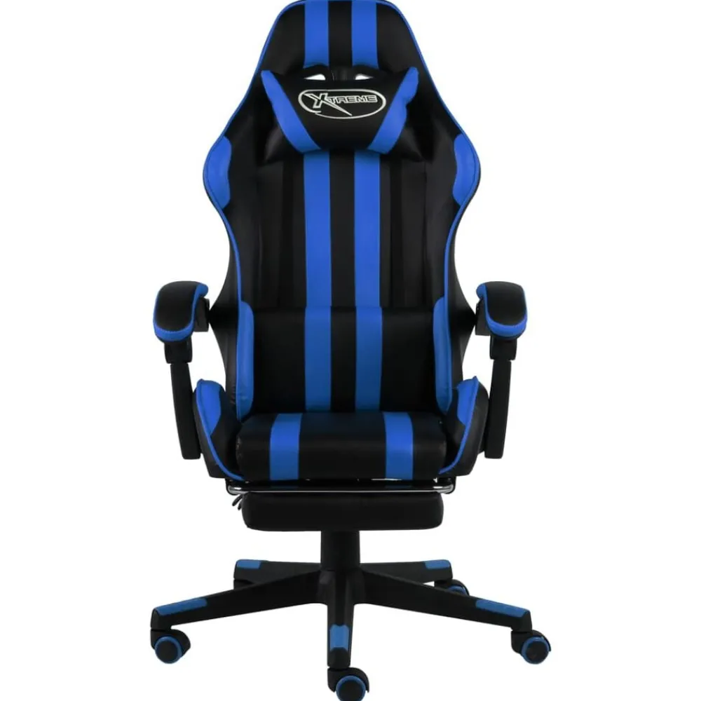 Meubles De Bureau-vidaXL Fauteuil de jeux vidéo avec repose-pied Noir et Similicuir Bleu
