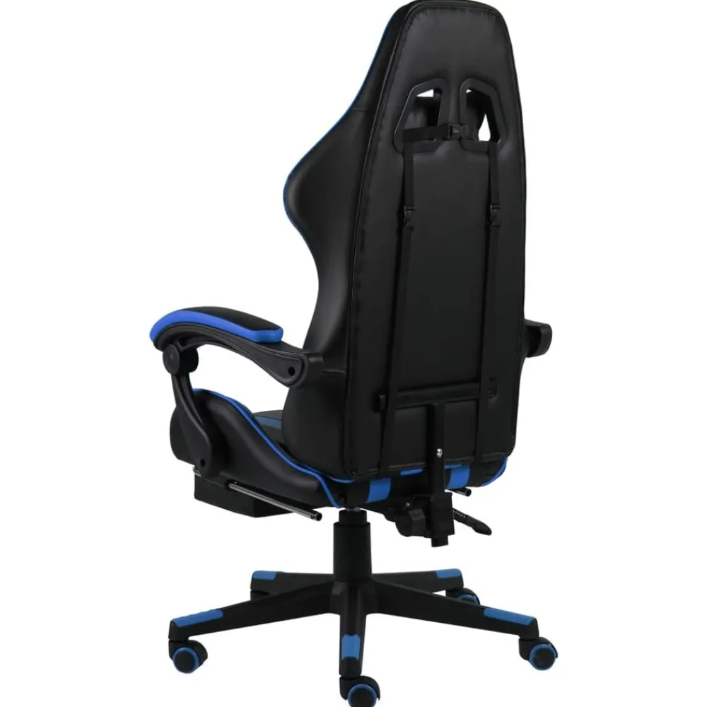 Meubles De Bureau-vidaXL Fauteuil de jeux vidéo avec repose-pied Noir et Similicuir Bleu