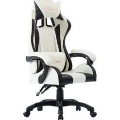 Meubles De Bureau-vidaXL Fauteuil de jeux vidéo Blanc Similicuir Noir