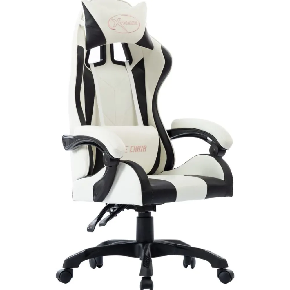 Meubles De Bureau-vidaXL Fauteuil de jeux vidéo Blanc Similicuir Noir