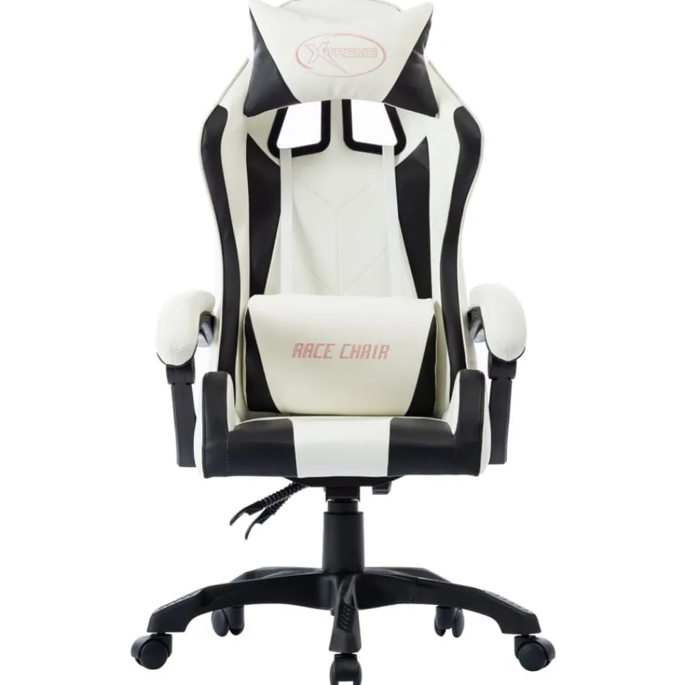 Meubles De Bureau-vidaXL Fauteuil de jeux vidéo Blanc Similicuir Noir