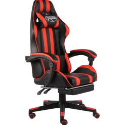 Meubles De Bureau-vidaXL Fauteuil de jeux vidéo et repose-pied Noir et Similicuir Rouge