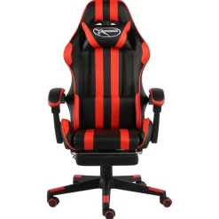 Meubles De Bureau-vidaXL Fauteuil de jeux vidéo et repose-pied Noir et Similicuir Rouge