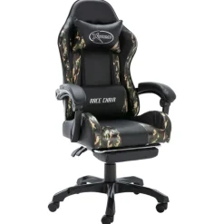 Meubles De Bureau-vidaXL Fauteuil de jeux vidéo repose-pied Noir/camouflage Similicuir