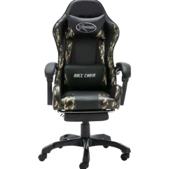 Meubles De Bureau-vidaXL Fauteuil de jeux vidéo repose-pied Noir/camouflage Similicuir