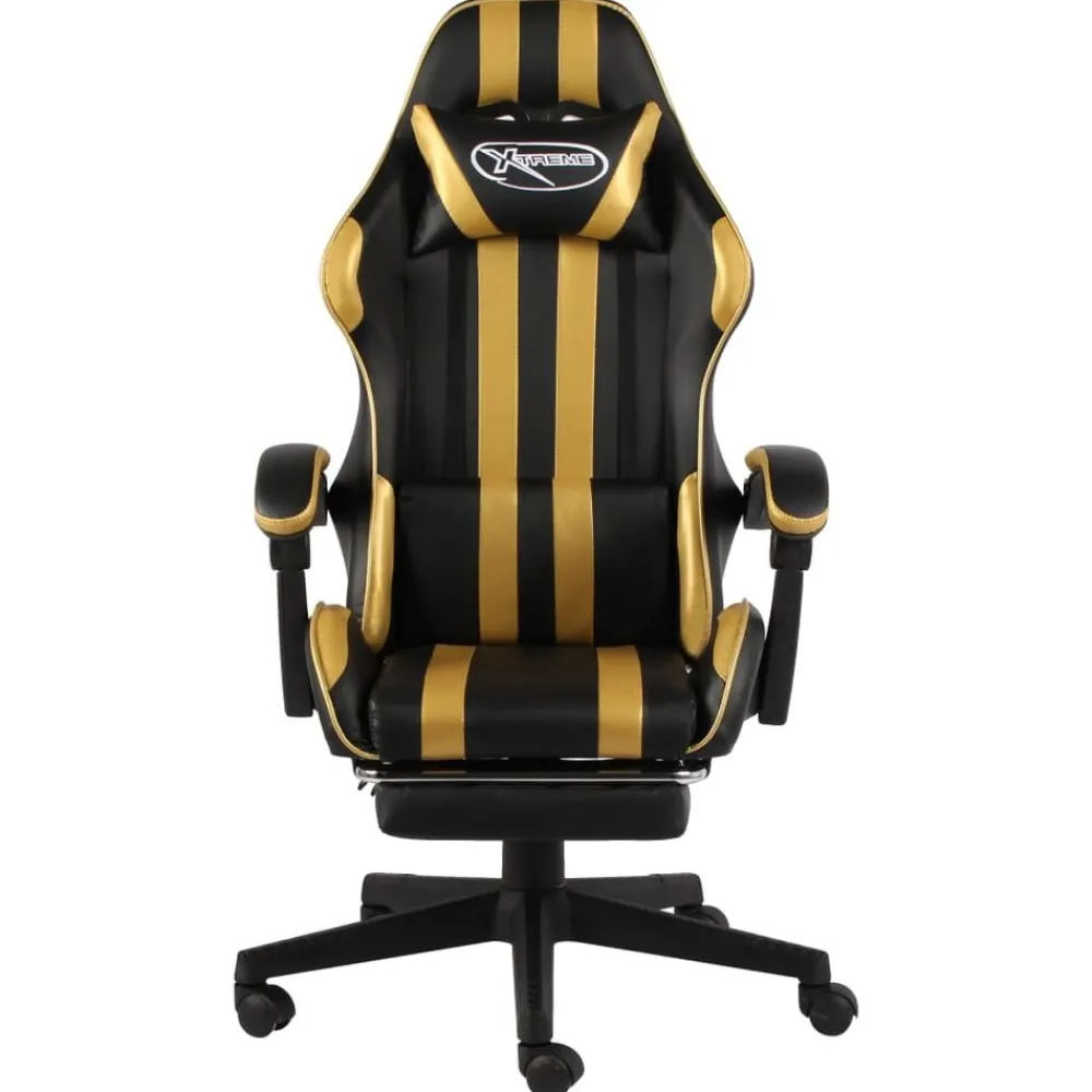 Meubles De Bureau-vidaXL Fauteuil de jeux vidéo avec repose-pied Noir et Similicuir Doré