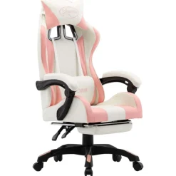 Meubles De Bureau-vidaXL Fauteuil de jeux vidéo et repose-pied Similicuir rose et blanc