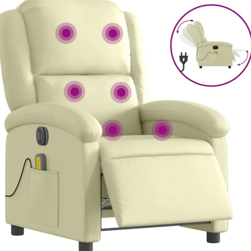 vidaXL Fauteuil de massage inclinable électrique crème cuir véritable