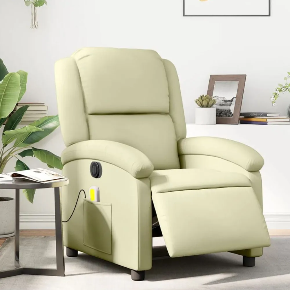 vidaXL Fauteuil de massage inclinable électrique crème cuir véritable