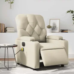 vidaXL Fauteuil de massage inclinable électrique crème similicuir