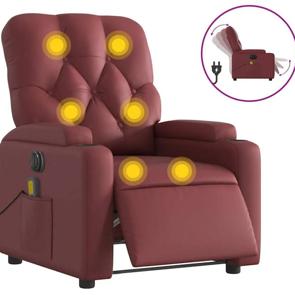 Fauteuils Et Chaises-vidaXL Fauteuil de massage inclinable électrique Rouge bordeaux