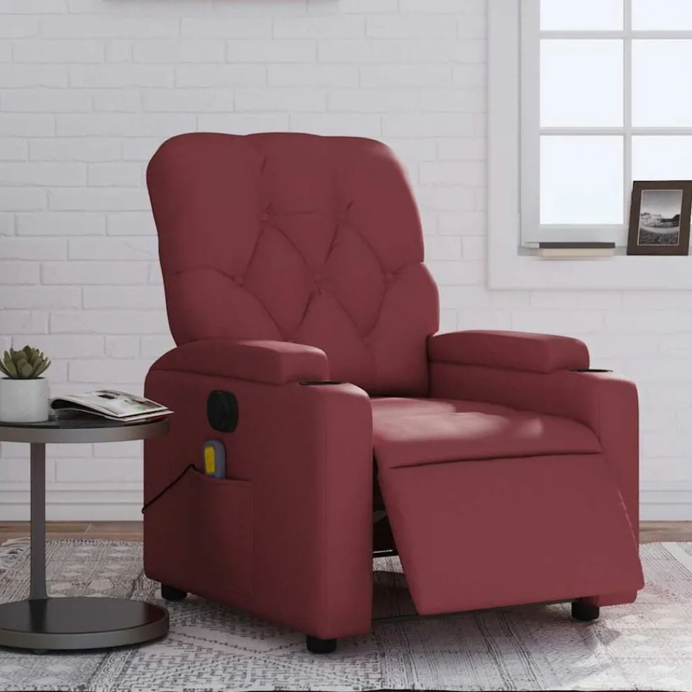 Fauteuils Et Chaises-vidaXL Fauteuil de massage inclinable électrique Rouge bordeaux