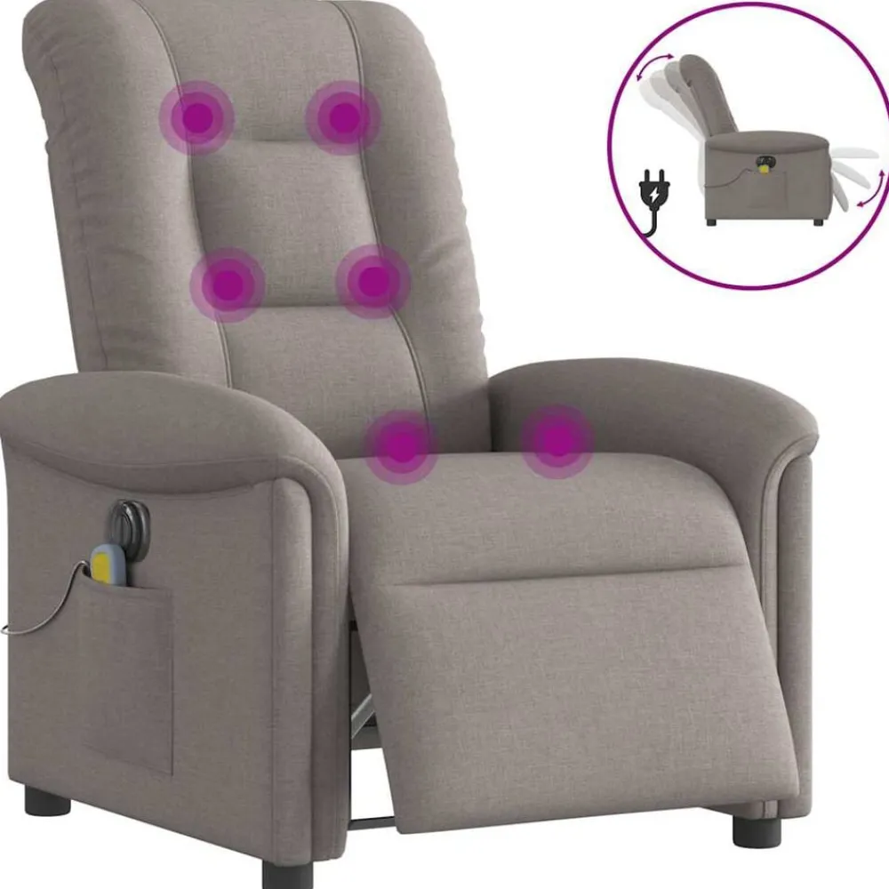 Fauteuils Et Chaises-vidaXL Fauteuil de massage inclinable électrique Tissu Taupe