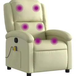 vidaXL Fauteuil de massage inclinable crème cuir véritable