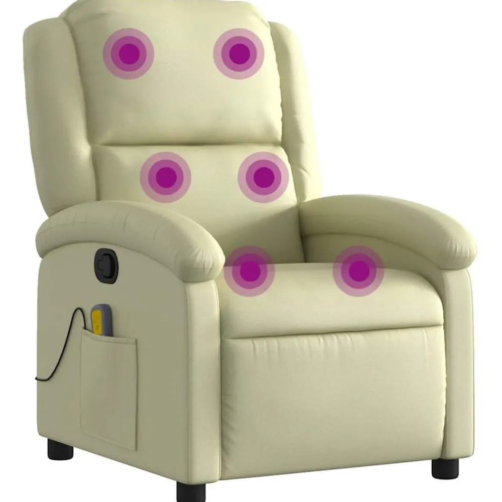 vidaXL Fauteuil de massage inclinable crème cuir véritable