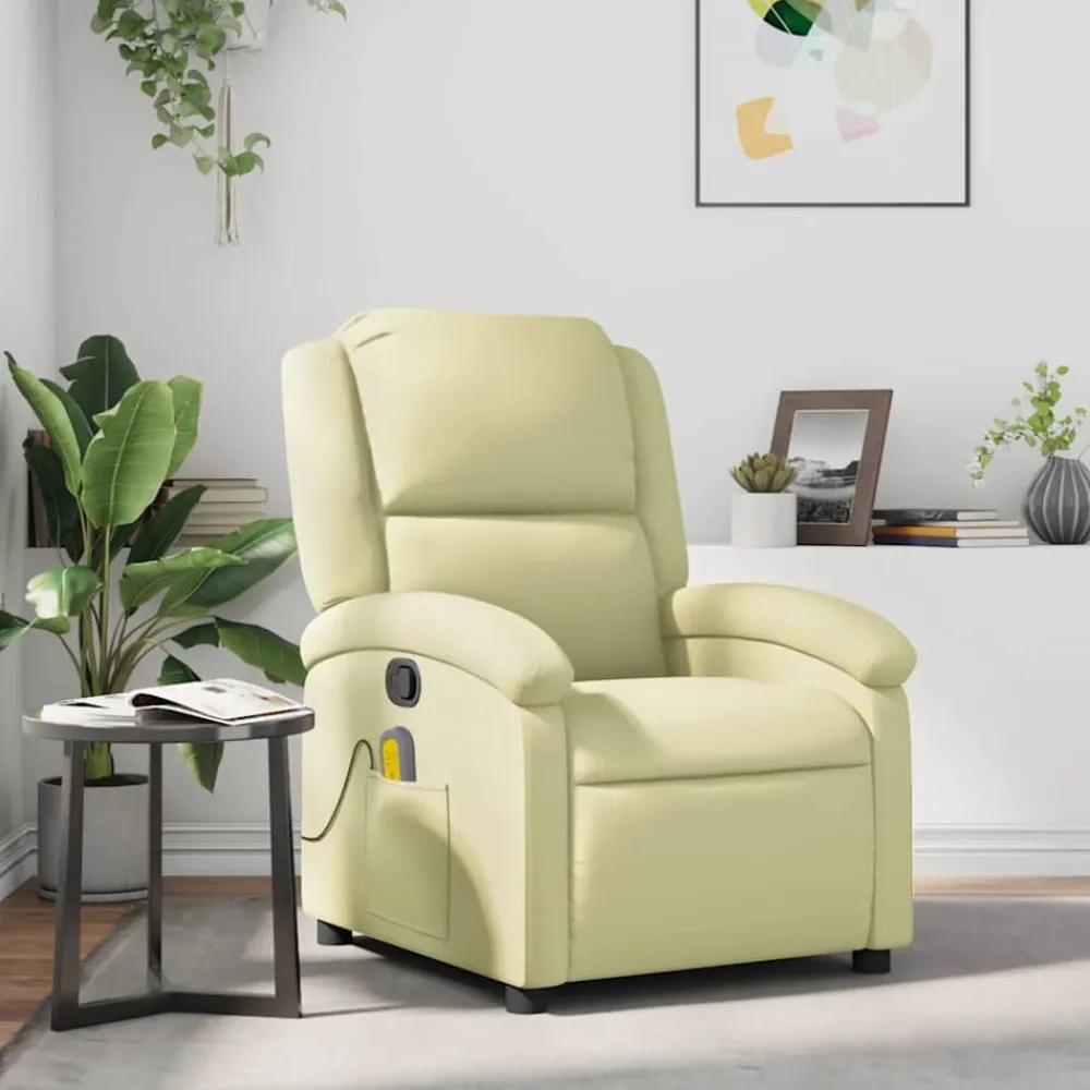 vidaXL Fauteuil de massage inclinable crème cuir véritable