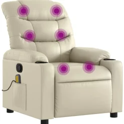 Fauteuils Et Chaises-vidaXL Fauteuil de massage inclinable crème similicuir Crème