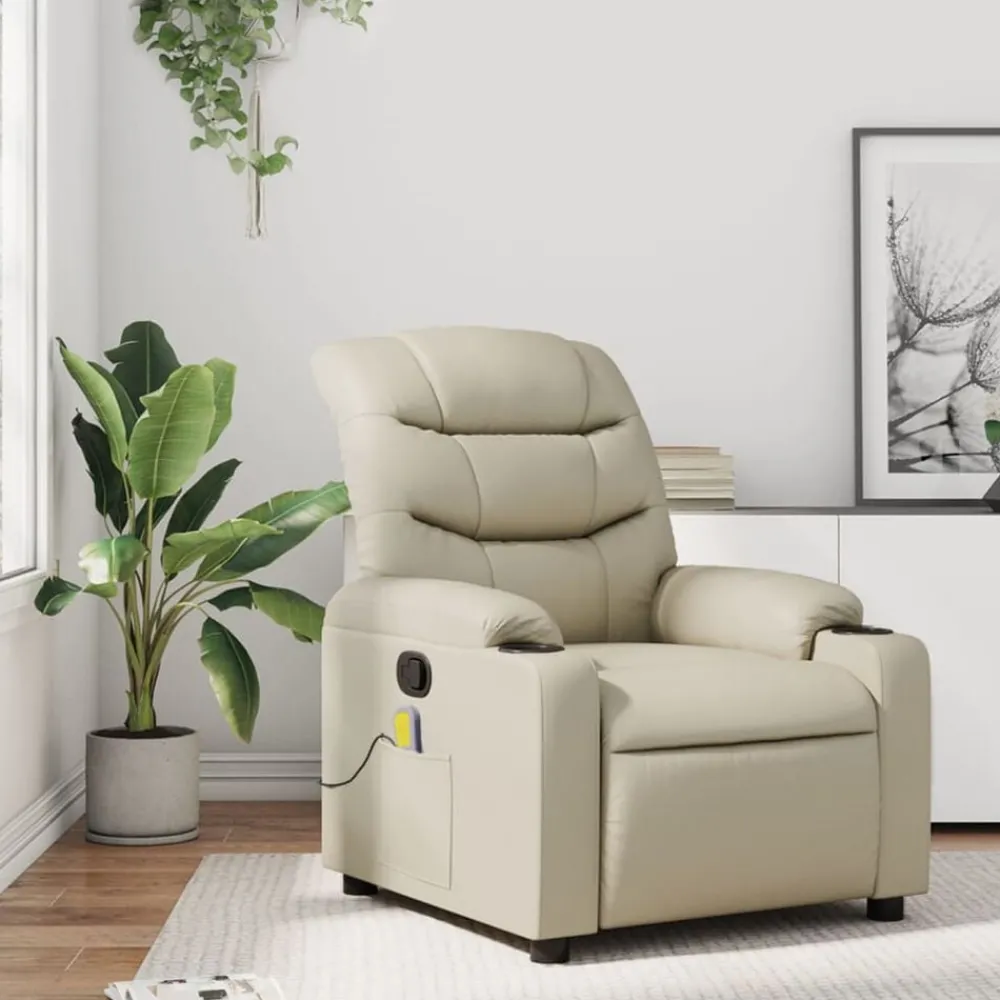Fauteuils Et Chaises-vidaXL Fauteuil de massage inclinable crème similicuir Crème