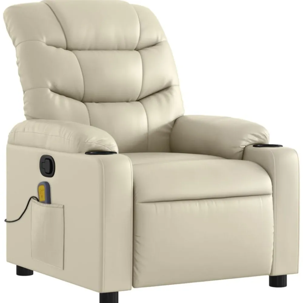 Fauteuils Et Chaises-vidaXL Fauteuil de massage inclinable crème similicuir Crème