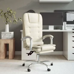 Meubles De Bureau-vidaXL Fauteuil de massage inclinable de bureau Crème Similicuir Cr&egrave;me